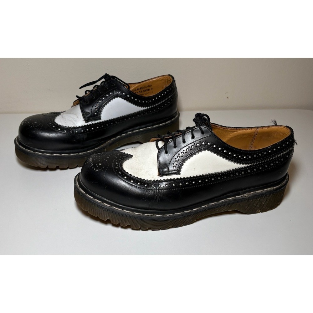 Dr. Martens England Rare Vintage Black White Brogue Oxfords Wingtips | Men's 9 - Picture 11 of 12